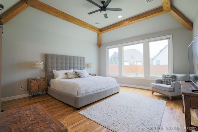5312 E 124th Pl S, Bixby, OK 74008 - bedroom with beam ceiling, wood finished floors, recessed lighting, and ceiling fan