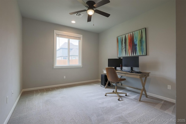 5312 E 124th Pl S, Bixby, OK 74008 - office area featuring carpet flooring, a ceiling fan, and recessed lighting