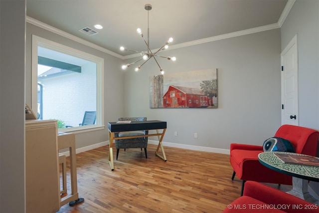 5312 E 124th Pl S, Bixby, OK 74008 - office space with ornamental molding, wood finished floors, and a chandelier