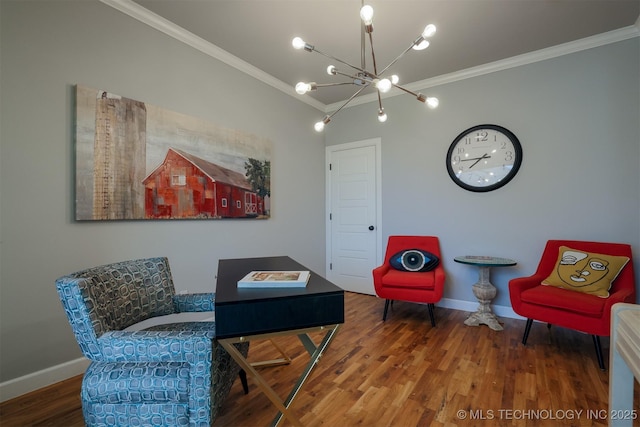 5312 E 124th Pl S, Bixby, OK 74008 - home office featuring crown molding, a chandelier, and wood finished floors