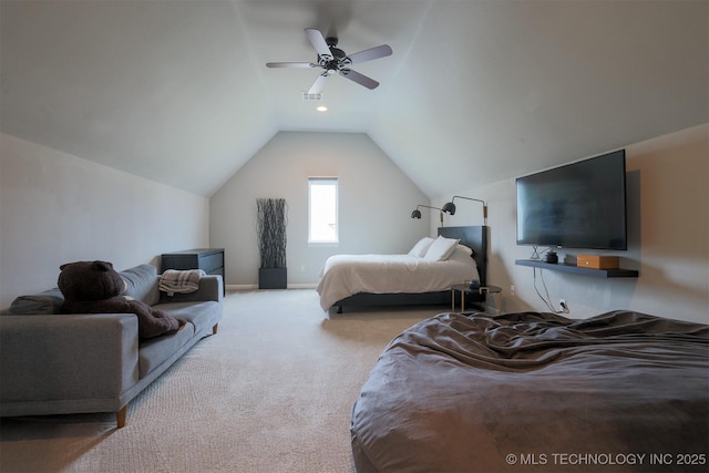 5312 E 124th Pl S, Bixby, OK 74008 - bedroom with vaulted ceiling, carpet flooring, and ceiling fan