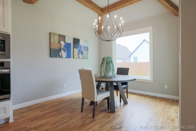 5312 E 124th Pl S, Bixby, OK 74008 - dining room with a chandelier, beamed ceiling, and light wood-style flooring