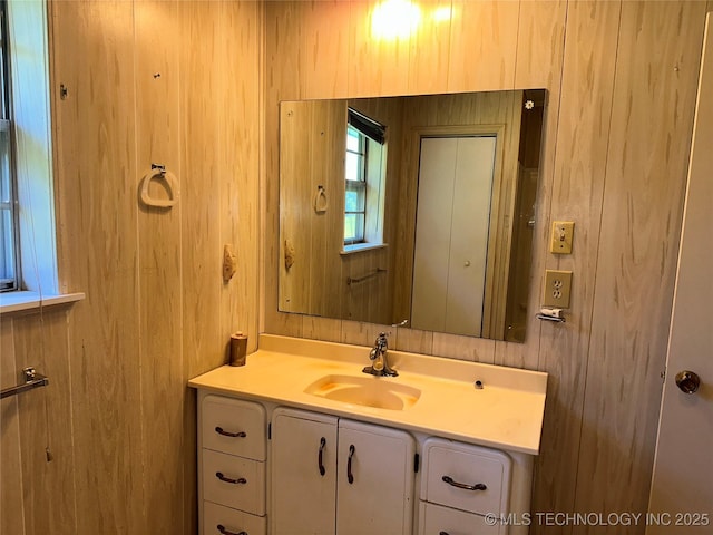 109948 S 4155, Checotah, OK 74426 - bathroom with vanity and wood walls