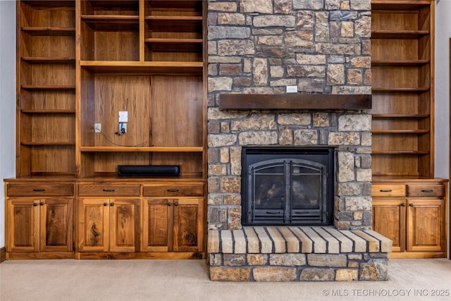 609 Lakeshore Dr, Durant, OK 74701 - living area featuring carpet flooring and a fireplace
