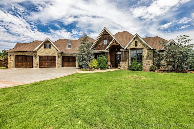 13533 S Lewis Ave, Bixby, OK 74008 - craftsman-style home featuring stone siding, a front lawn, driveway, and a garage