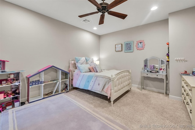 13533 S Lewis Ave, Bixby, OK 74008 - carpeted bedroom with a ceiling fan and recessed lighting