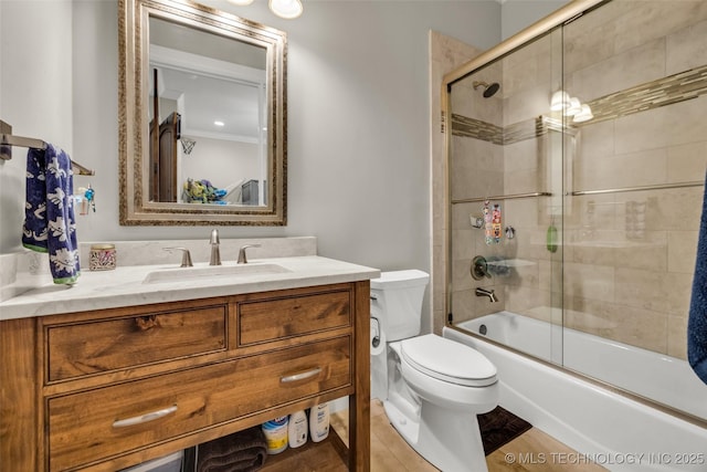 13533 S Lewis Ave, Bixby, OK 74008 - full bathroom with vanity, bath / shower combo with glass door, and crown molding
