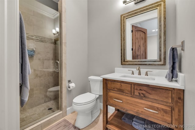 13533 S Lewis Ave, Bixby, OK 74008 - bathroom with vanity, a shower stall, and ornamental molding