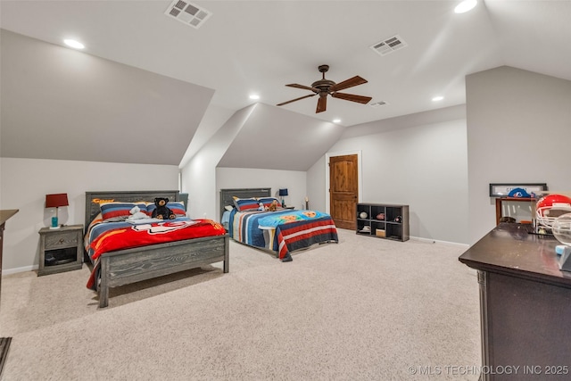 13533 S Lewis Ave, Bixby, OK 74008 - bedroom with vaulted ceiling, carpet, recessed lighting, and ceiling fan