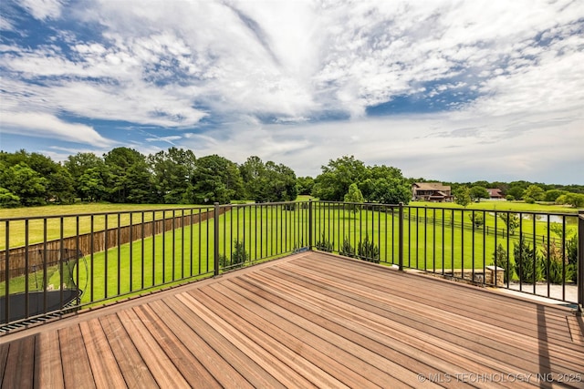 13533 S Lewis Ave, Bixby, OK 74008 - wooden terrace featuring a lawn and view of wooded area