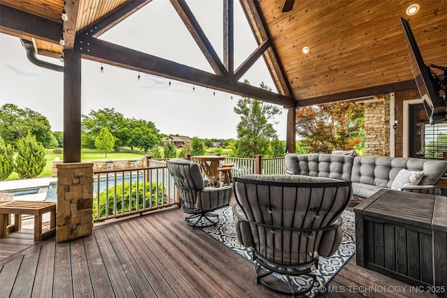 13533 S Lewis Ave, Bixby, OK 74008 - wooden terrace with outdoor lounge area and an outdoor pool