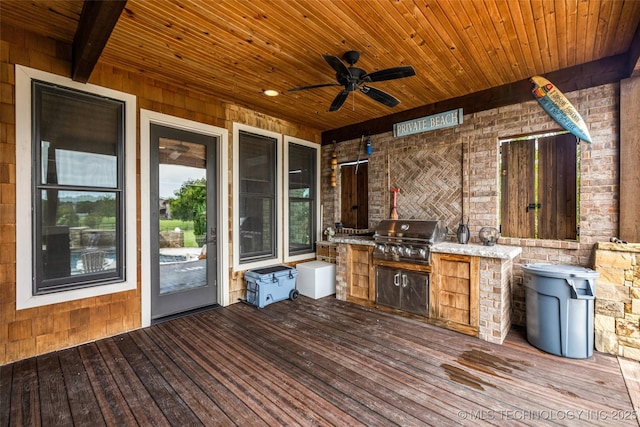 13533 S Lewis Ave, Bixby, OK 74008 - deck featuring area for grilling and a ceiling fan