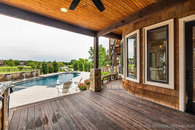 13533 S Lewis Ave, Bixby, OK 74008 - swimming pool with a deck, ceiling fan, and a patio area
