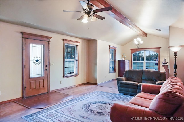 740384 S 3480th Rd, Cushing, OK 74023 - living area featuring ceiling fan, light wood-type flooring, and a chandelier