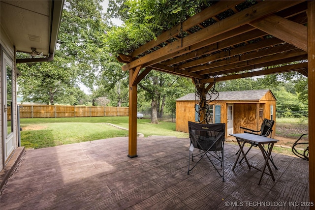 214 Kernel, Durant, OK 74701 - fenced backyard featuring an outdoor structure and a deck