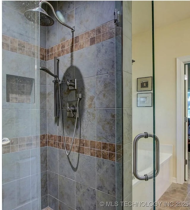 203 E 125th Pl S, Jenks, OK 74037 - full bathroom with a stall shower and tile patterned flooring