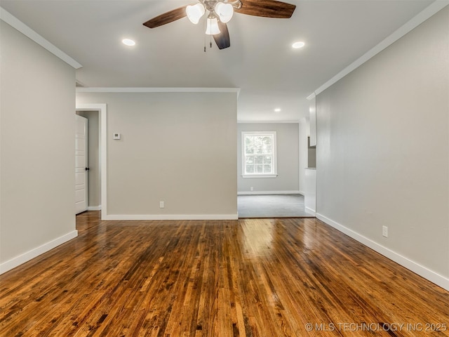 3226 N Garrison Ave, Tulsa, OK 74106 - empty room with ornamental molding, ceiling fan, wood finished floors, and recessed lighting