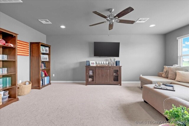 30130 S Maxine Ave, Inola, OK 74036 - living area with carpet floors, a ceiling fan, and recessed lighting