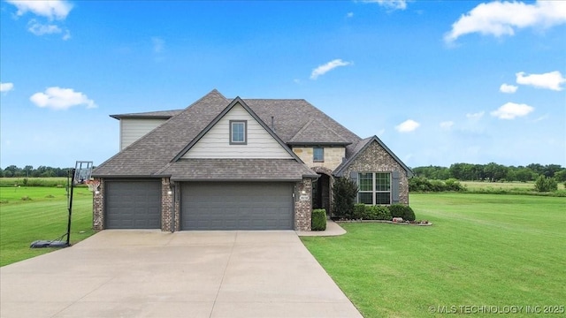 30130 S Maxine Ave, Inola, OK 74036 - traditional-style home with brick siding, a front yard, concrete driveway, a shingled roof, and an attached garage