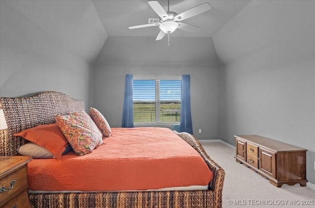 30130 S Maxine Ave, Inola, OK 74036 - bedroom with light colored carpet, a ceiling fan, and vaulted ceiling