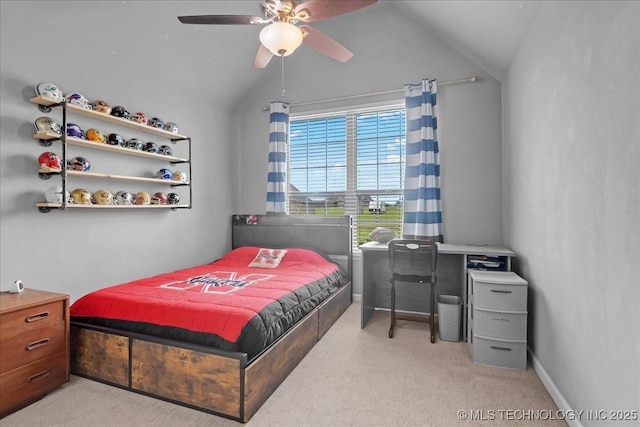 30130 S Maxine Ave, Inola, OK 74036 - bedroom featuring carpet floors, vaulted ceiling, and ceiling fan