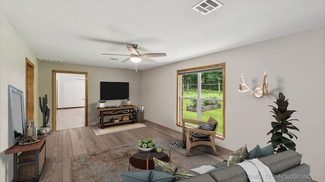 20512 E 430th Rd, Claremore, OK 74017 - living room with wood finished floors and a ceiling fan