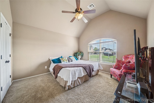 5983 E 137th St, Collinsville, OK 74021 - bedroom with vaulted ceiling, carpet, and a ceiling fan