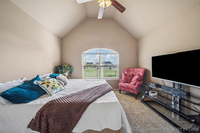 5983 E 137th St, Collinsville, OK 74021 - bedroom featuring carpet flooring, vaulted ceiling, and a ceiling fan