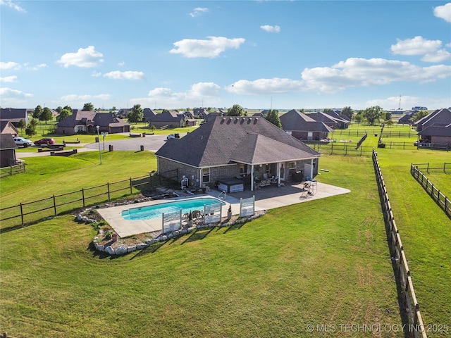 5983 E 137th St, Collinsville, OK 74021 - view of swimming pool featuring a patio area, a fenced backyard, and a residential view