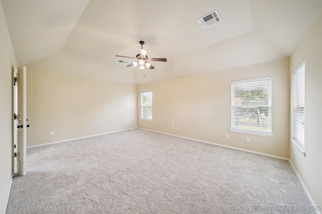 4204 N Maple Pl, Broken Arrow, OK 74012 - empty room featuring ceiling fan, vaulted ceiling, and carpet floors
