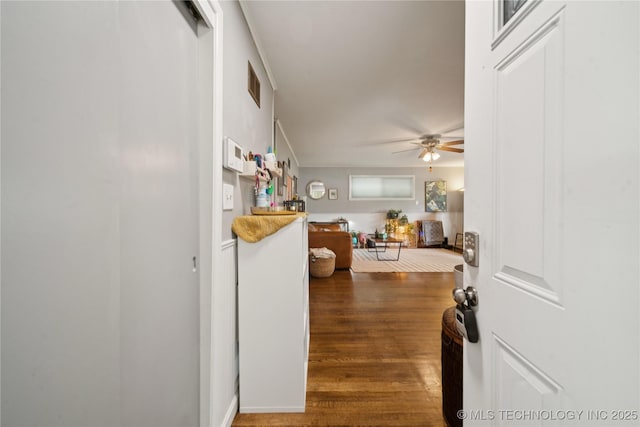 5718 E 27th St, Tulsa, OK 74114 - entrance foyer featuring a ceiling fan and wood finished floors