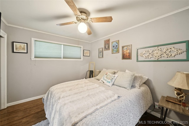 5718 E 27th St, Tulsa, OK 74114 - bedroom with wood finished floors, ceiling fan, and ornamental molding