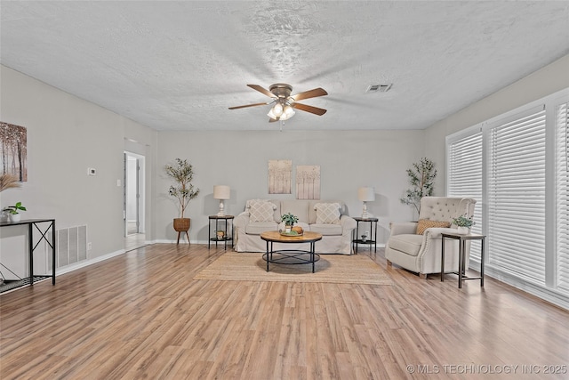 1015 NW Maxwell, Ardmore, OK 73401 - living area featuring wood finished floors, ceiling fan, and a textured ceiling