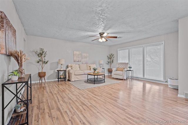 1015 NW Maxwell, Ardmore, OK 73401 - living room featuring a ceiling fan, wood finished floors, and a textured ceiling