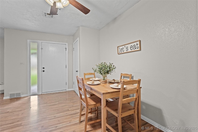 1015 NW Maxwell, Ardmore, OK 73401 - dining space featuring a ceiling fan, light wood-type flooring, and a textured ceiling