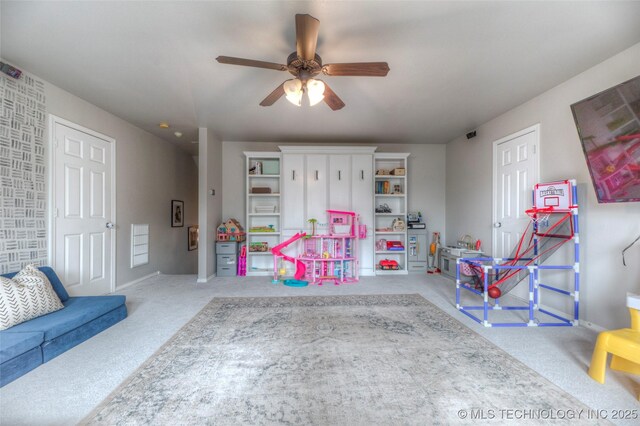 7349 E 119th Pl S, Bixby, OK 74008 - rec room with ceiling fan and carpet
