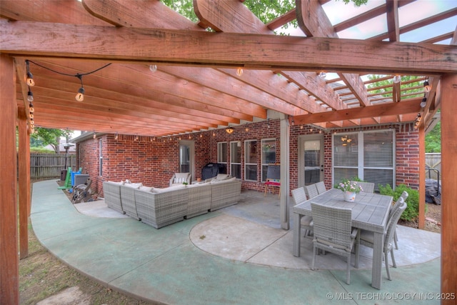 7349 E 119th Pl S, Bixby, OK 74008 - view of patio / terrace with outdoor lounge area, a pergola, and outdoor dining area