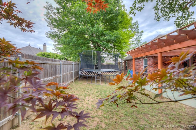 7349 E 119th Pl S, Bixby, OK 74008 - fenced backyard with a trampoline and a pergola
