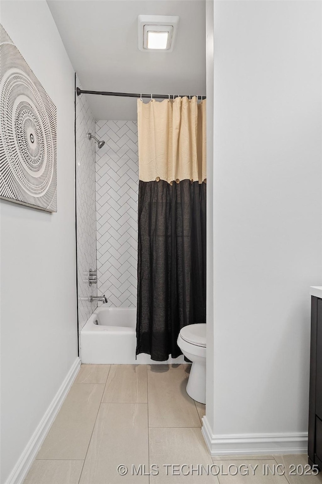 3039 W 69th Pl, Tulsa, OK 74132 - full bathroom with shower / tub combo with curtain and tile patterned floors