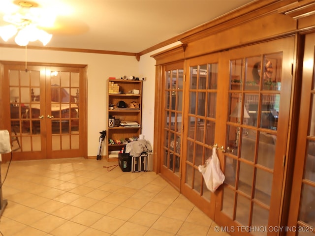 7054 E 149th St, Collinsville, OK 74021 - sitting room with french doors, crown molding, and tile patterned flooring