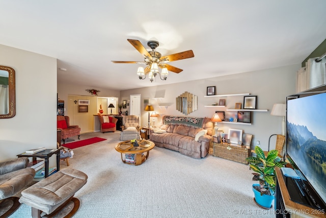 2219 Hart Cove Dr, Grove, OK 74344 - carpeted living room featuring a ceiling fan