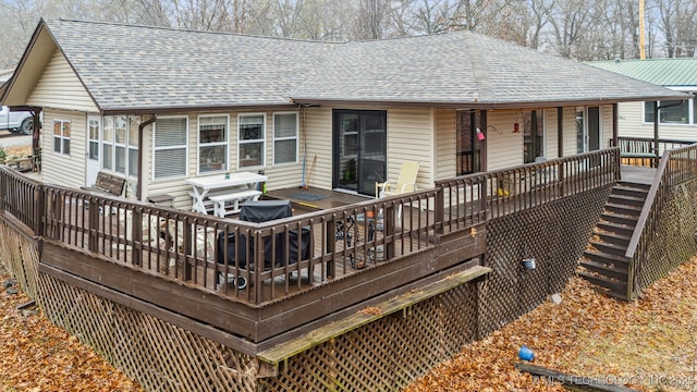 2219 Hart Cove Dr, Grove, OK 74344 - back of house with roof with shingles and stairway