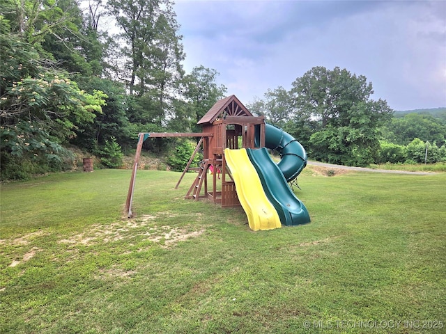 76654 S 4695, Stilwell, OK 74960 - view of jungle gym featuring a yard