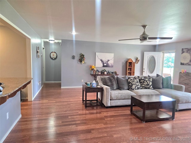 76654 S 4695, Stilwell, OK 74960 - living area with ceiling fan and wood finished floors