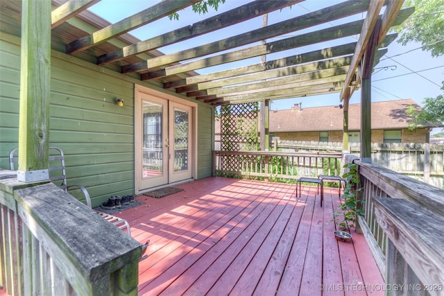 8109 E 31st Pl, Tulsa, OK 74145 - wooden deck featuring french doors and a pergola