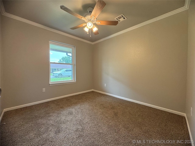 1704 Town And Country Rd, Sand Springs, OK 74063 - carpeted spare room featuring crown molding and ceiling fan