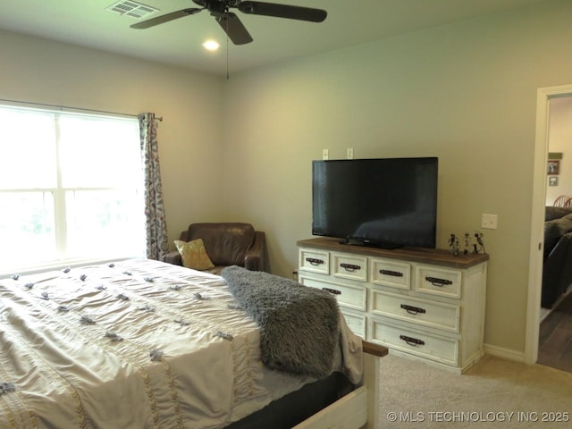 504 Blocker Rd, Mcalester, OK 74501 - bedroom featuring light colored carpet and ceiling fan