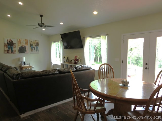 504 Blocker Rd, Mcalester, OK 74501 - dining space with a ceiling fan, recessed lighting, dark wood-style floors, and french doors