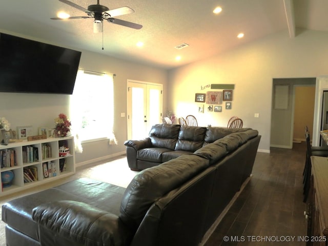 504 Blocker Rd, Mcalester, OK 74501 - living room featuring ceiling fan, french doors, recessed lighting, and dark wood-style floors