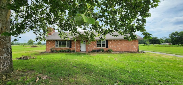 14505 S 145th E Ave, Bixby, OK 74008 - ranch-style house featuring a front lawn, a chimney, and brick siding